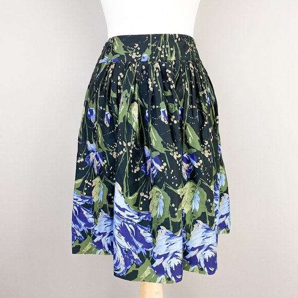 Ann Taylor Loft Black Blue Green Pleated A-Line Knee Length Skirt 6 - Picture 3 of 4